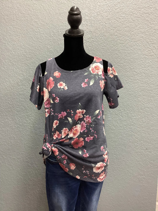 Floral Print Cold Shoulder Top - Southern Sassy Boutique