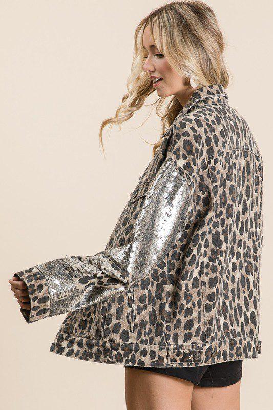 Leopard Print Jacket and Sequins Details - Southern Sassy Boutique