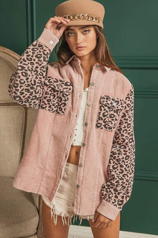 Corduroy and Leopard Print Jacket - Southern Sassy Boutique