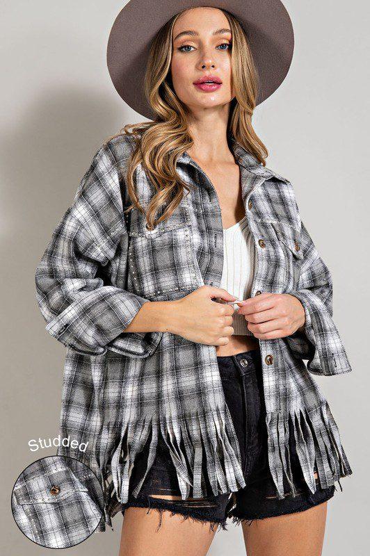 Image: Western Flannel Shirt Jacket Black | Southern Sassy Boutique