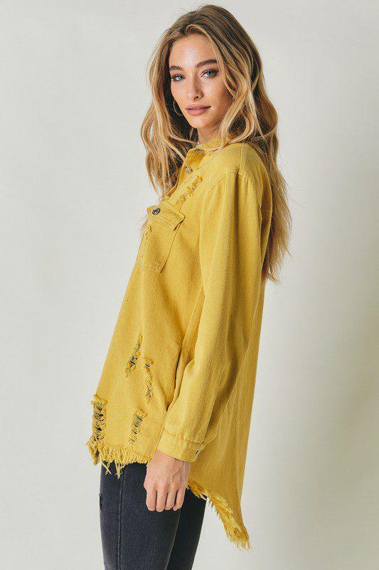 Distressed Button Down Jacket - Southern Sassy Boutique