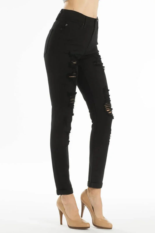 KanCan Distressed Black Denim Ankle Jeans - Southern Sassy Boutique