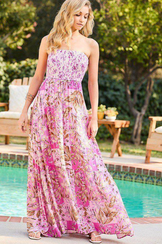Floral Smocking Tube Top Maxi Dress - Southern Sassy Boutique