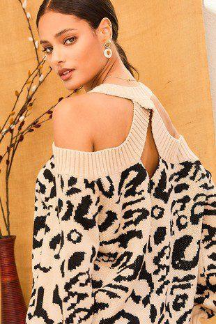 Animal Print Open Back Sweater - Southern Sassy Boutique