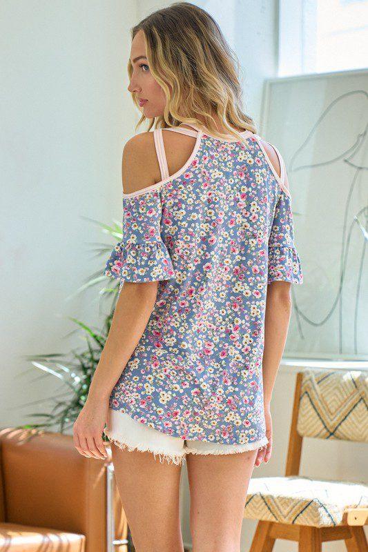 Floral Print Open Shoulder Top - Southern Sassy Boutique