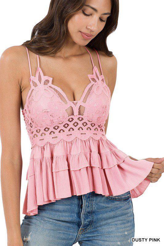 Crochet Lace Peplum Cami - Southern Sassy Boutique