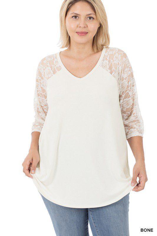 Curvy Lace Detailed Knit Top - Southern Sassy Boutique