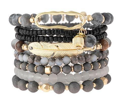 Stretch Beaded Feather Charm Bracelet - Southern Sassy Boutique