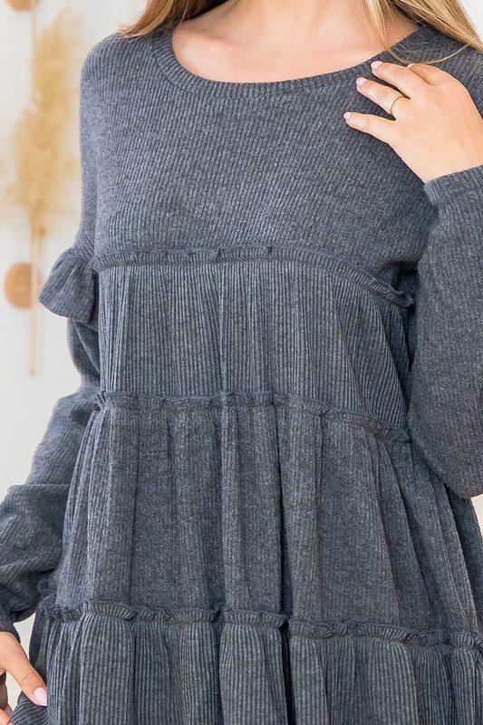 Ruffle Detail Rib Long sleeve Top - Southern Sassy Boutique