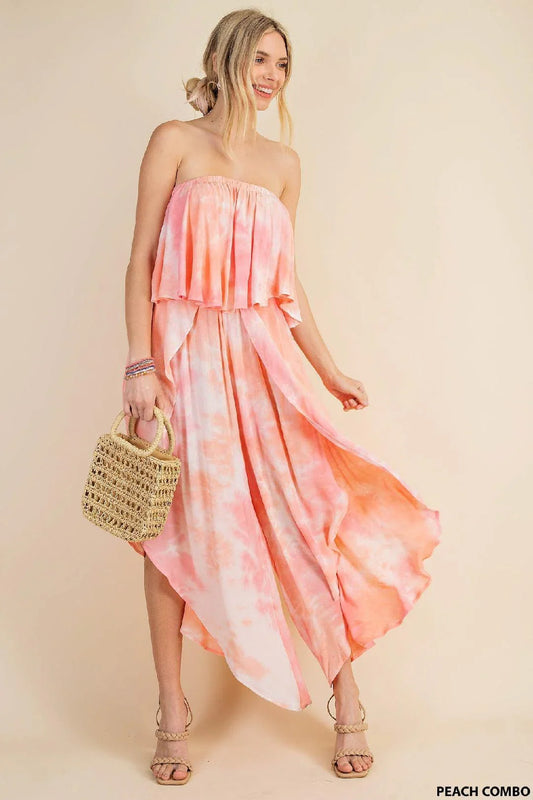 Tie Dye Off Shoulder Jumpsuit - Southern Sassy Boutique