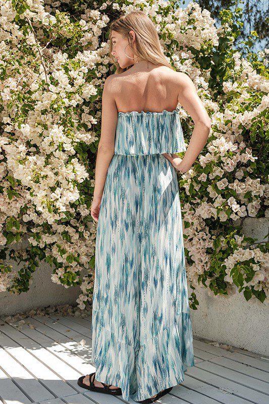 Printed Wide Leg Strapless Jumpsuit - Southern Sassy Boutique