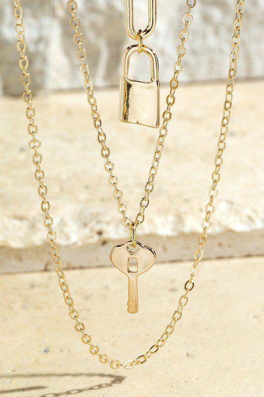 Key And Padlock Chrarm Necklace - Southern Sassy Boutique