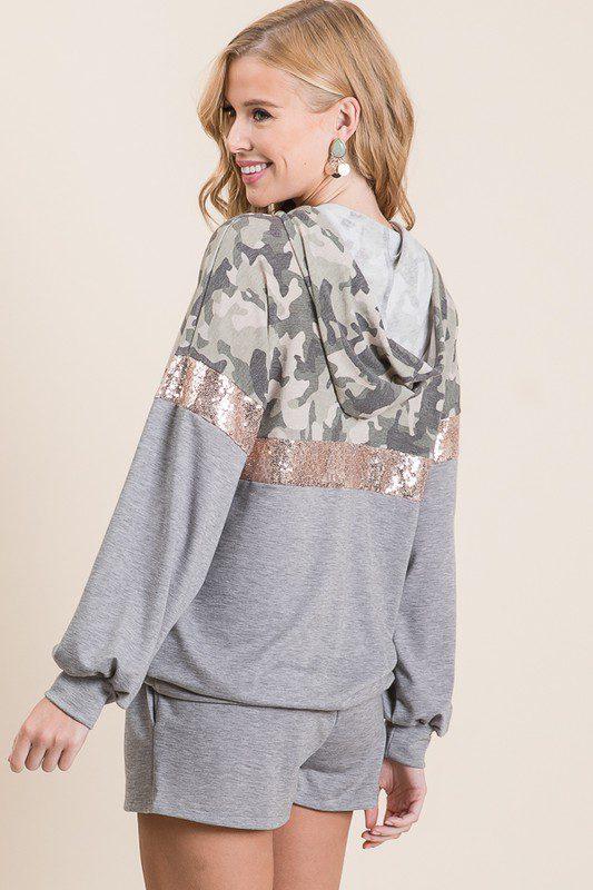 Camo and Sequins Hoodie and Short Set - Southern Sassy Boutique