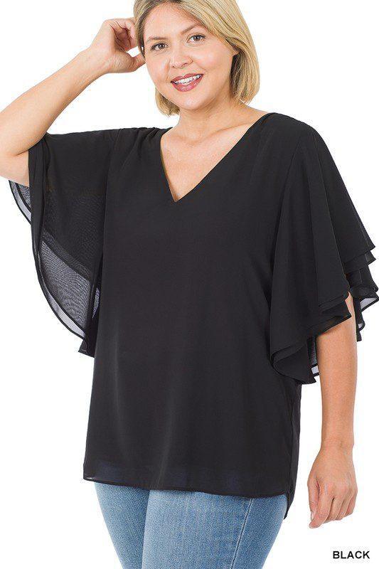 Curvy Chiffon Layered Short Sleeve Top - Southern Sassy Boutique