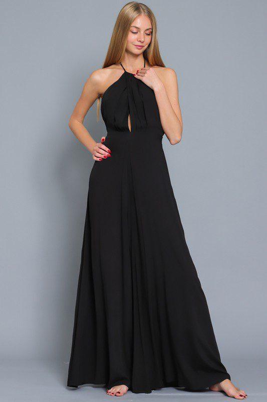 Image: Solid Color Halter Jumpsuit With Wide Legs Black | Southern Sassy Boutique