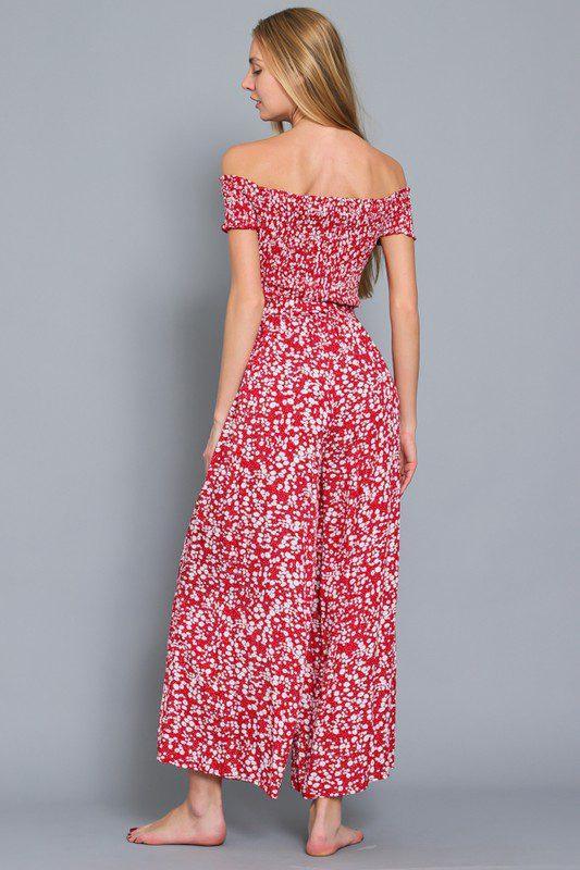 Floral Print Off Shoulder Jumpsuit - Southern Sassy Boutique