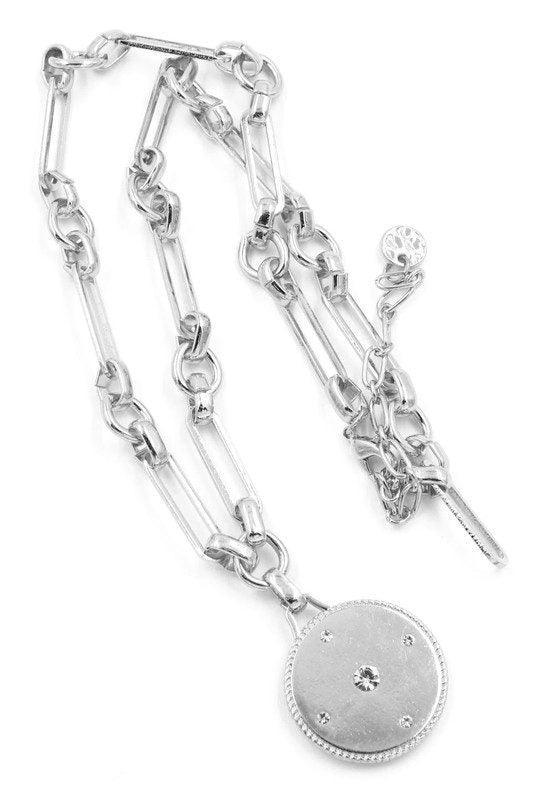 Rhinestone Disc Pendant Necklace - Southern Sassy Boutique