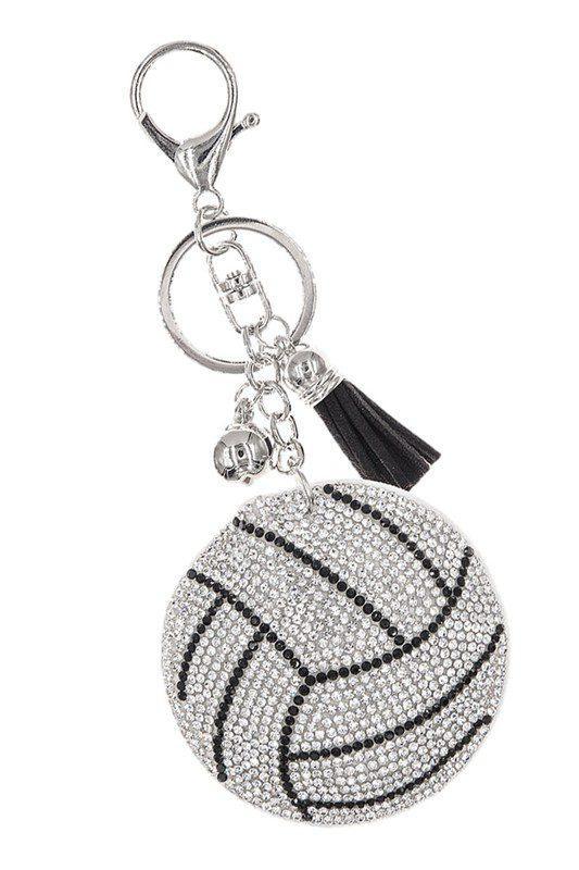 Silver Crystal Volleyball Key Chain - Southern Sassy Boutique