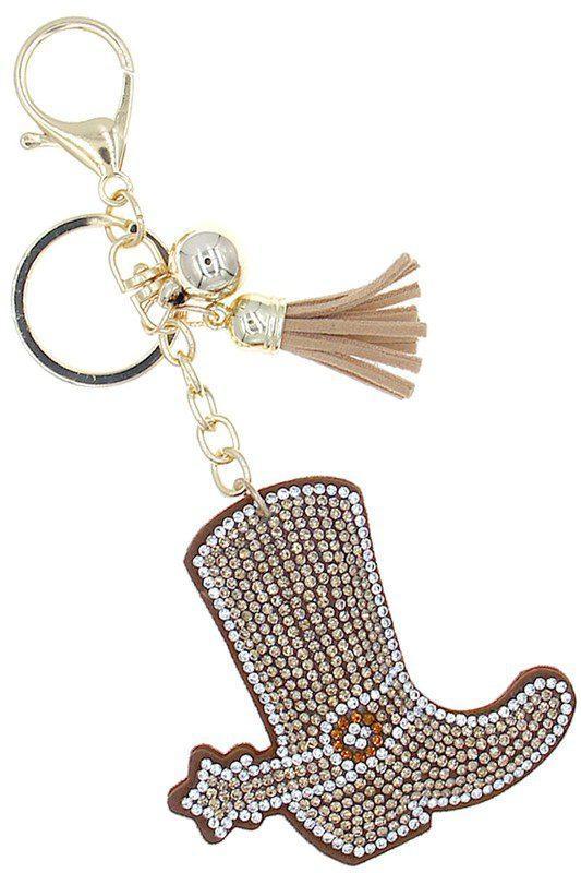 Brown Crystal Cowboy Boot Key Chain - Southern Sassy Boutique