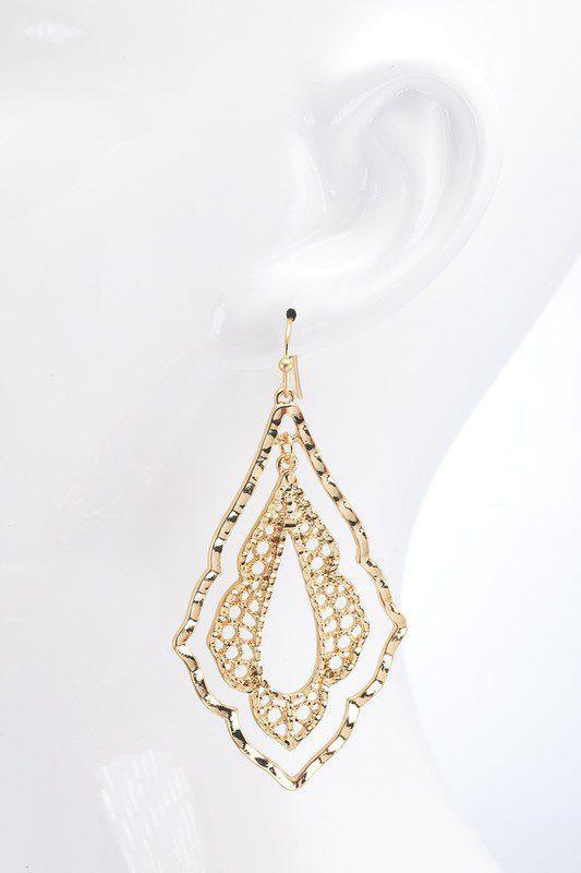 Double Diamond Shape Filigree Drop Earrings - Southern Sassy Boutique