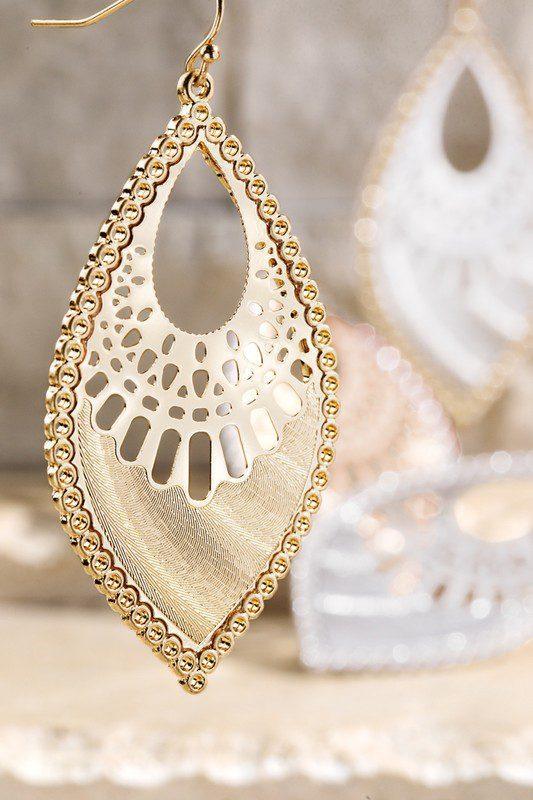 Marquise Filigree Metal Bead Dangle FishHook Earring - Southern Sassy Boutique