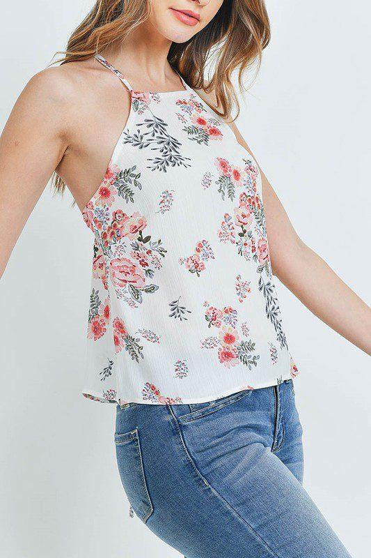 Ivory Floral Halter Top - Southern Sassy Boutique