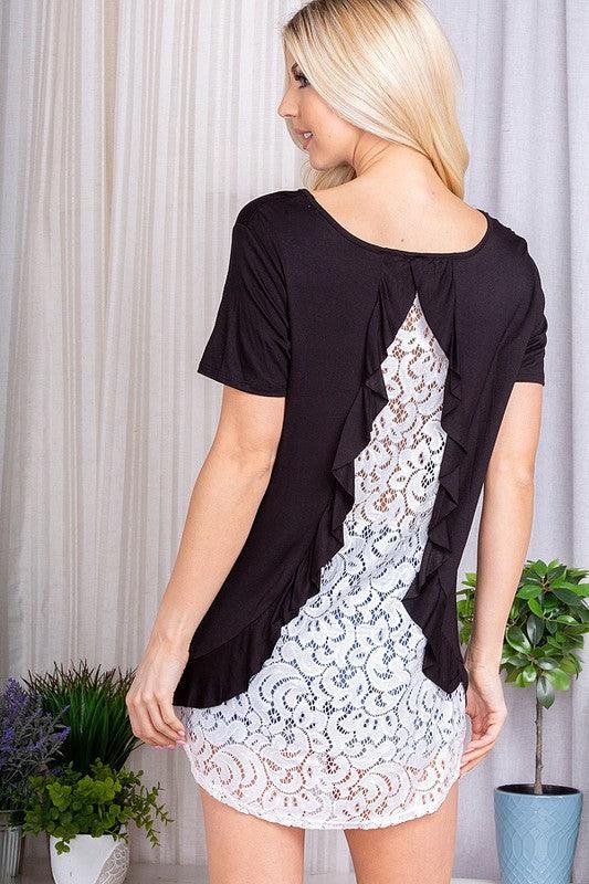 Ruffled Lace Contrast Top - Southern Sassy Boutique