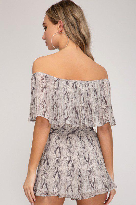 Off Shoulder Pleated Romper - Southern Sassy Boutique