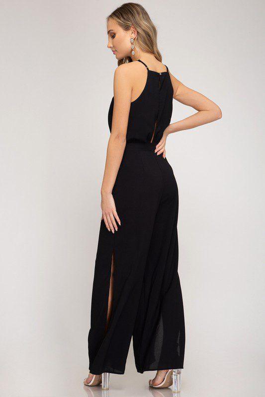 Wide Leg Jumpsuit with Side Slits - Southern Sassy Boutique