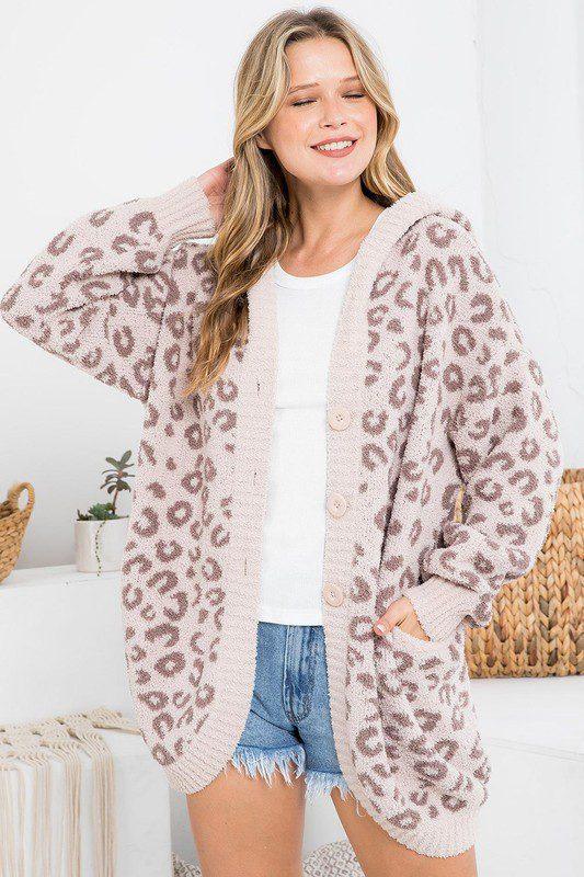 Oversized Leopard Print Hoodie Cardigan - Southern Sassy Boutique