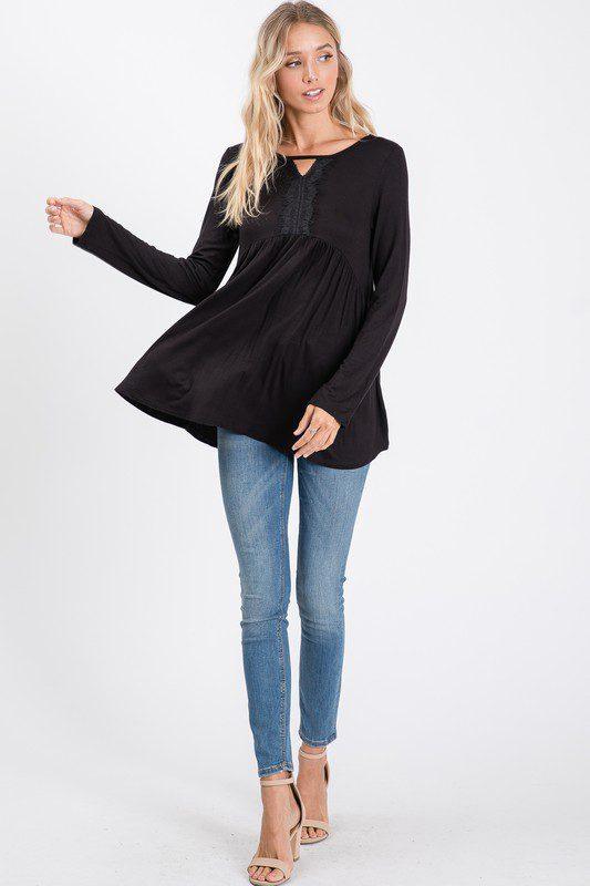 Babydoll Top With Keyhole - Southern Sassy Boutique
