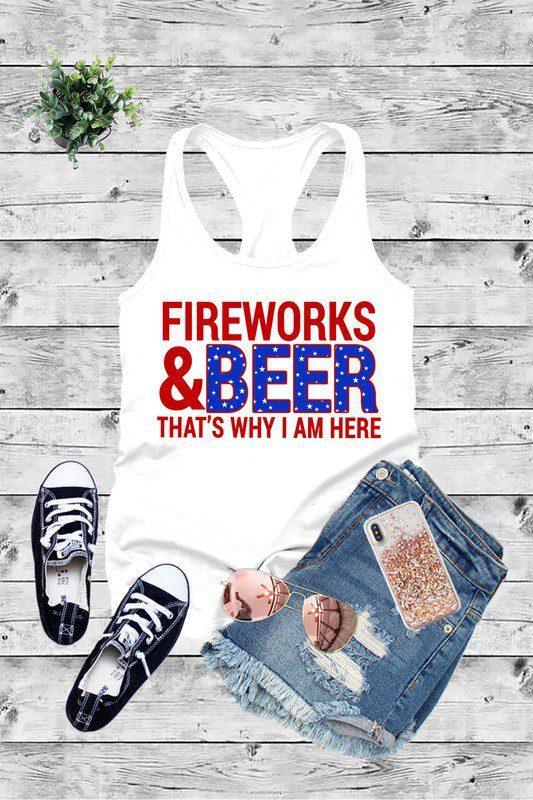 Fireworks & Beer Tank Top - Southern Sassy Boutique