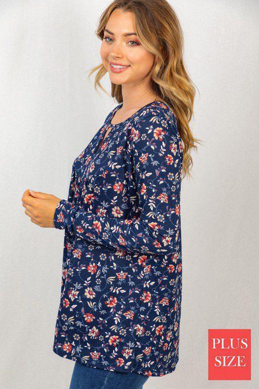 Floral Print Top with Keyhole Neck - Southern Sassy Boutique