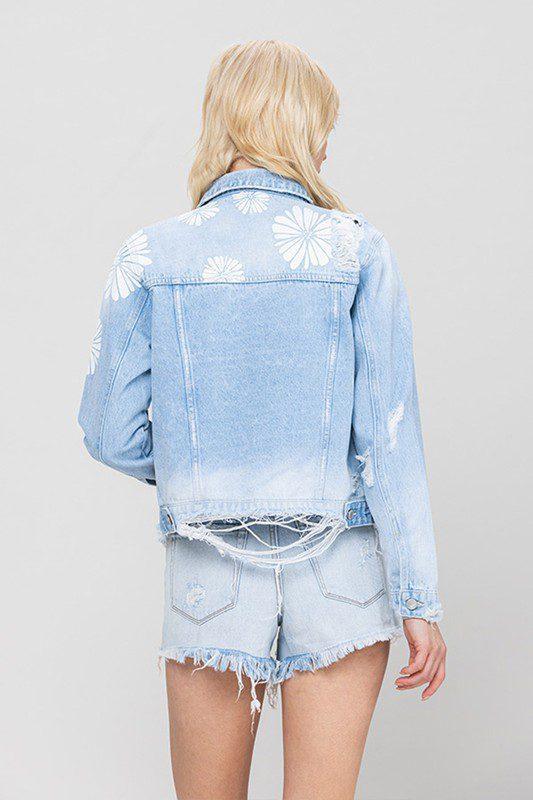 Crop Denim Distressed Flower Jacket - Southern Sassy Boutique