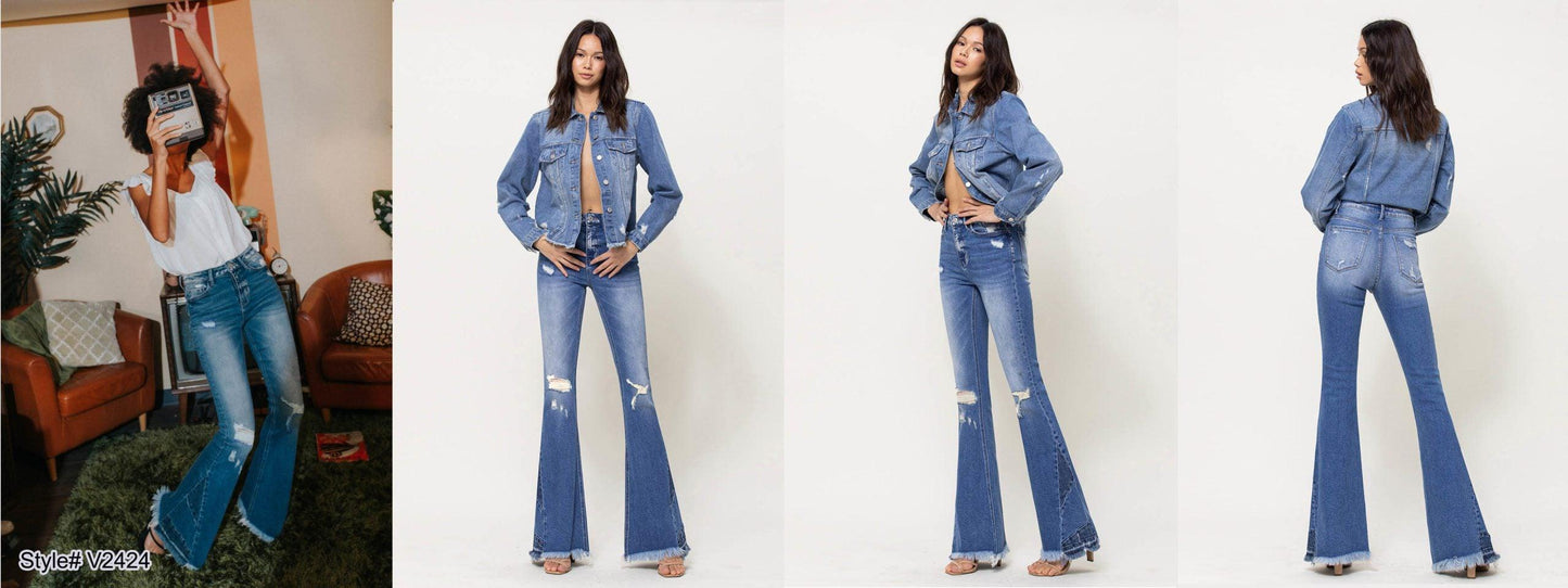 Image: High Rise Flare Denim Medium Blue | Southern Sassy Boutique