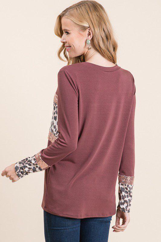 Leopard Print and Sequins Top - Southern Sassy Boutique