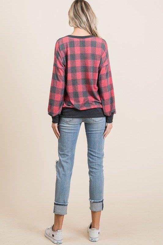 Buffalo Plaid Knit Top - Southern Sassy Boutique
