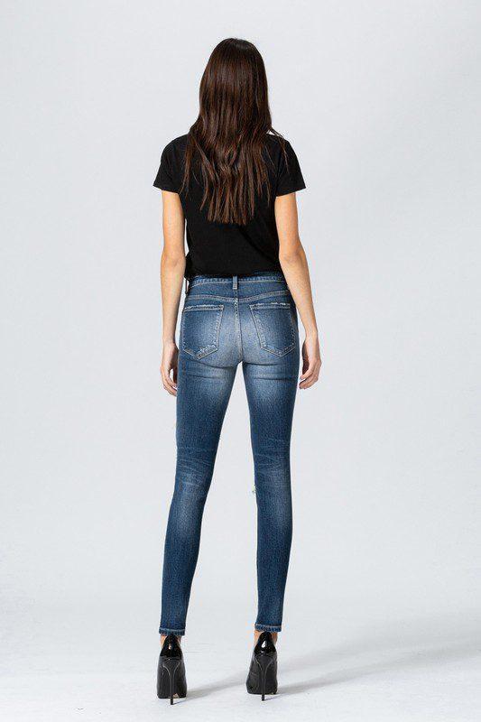 Vervet Mid Rise Distressed Skinny Denim - Southern Sassy Boutique