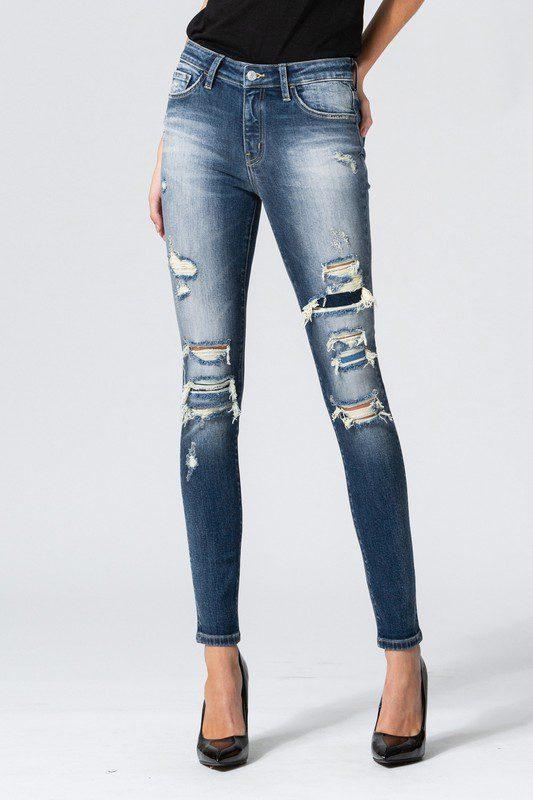 Vervet Mid Rise Distressed Skinny Denim - Southern Sassy Boutique