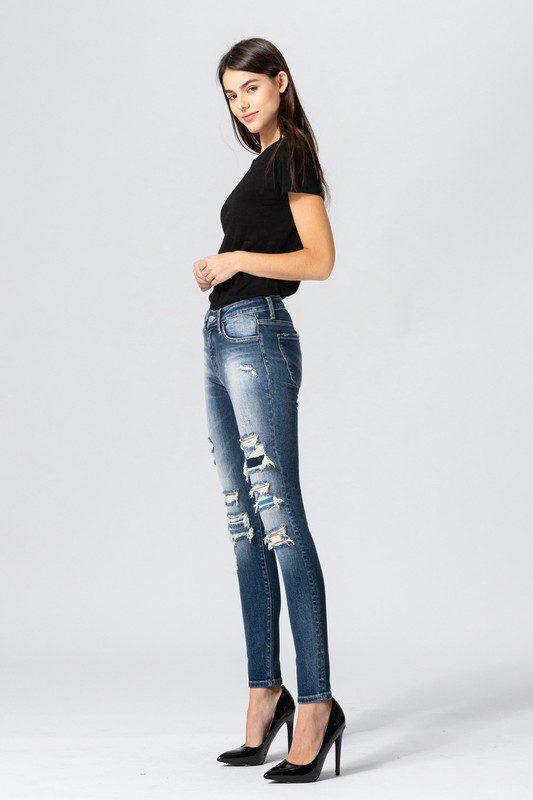 Vervet Mid Rise Distressed Skinny Denim - Southern Sassy Boutique