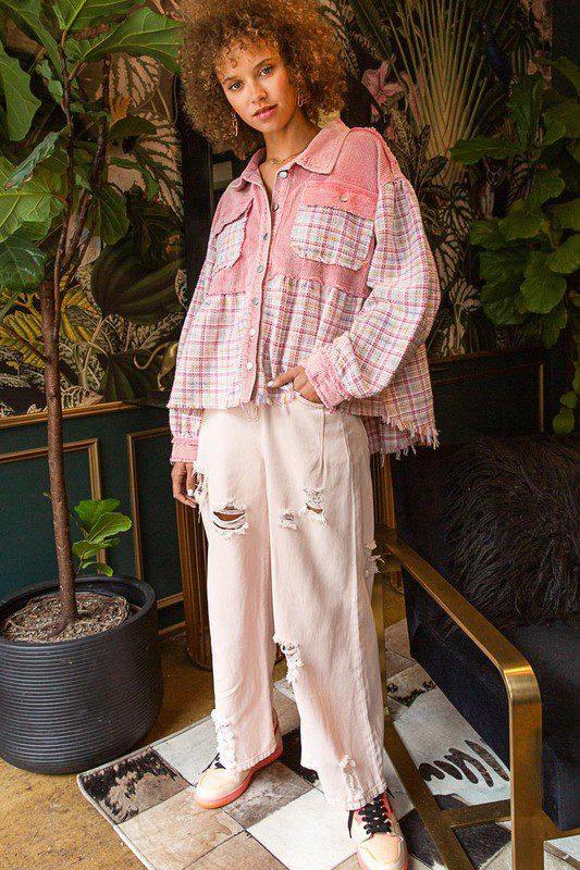 Twill And Tweed Balloon Sleeve Shacket - Southern Sassy Boutique