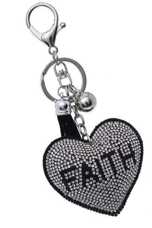 Puffy Crystal Embellished FAITH Heart Key Chain With Tassel. - Southern Sassy Boutique