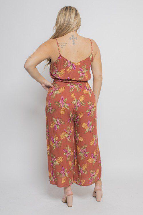 Tropical Print V-Neck Jumpsuit - Southern Sassy Boutique