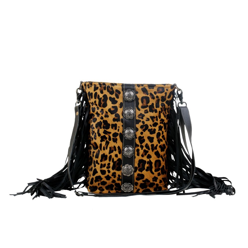 Myra Bag Western Dark Cowhide Cheetah and Leather Handbag