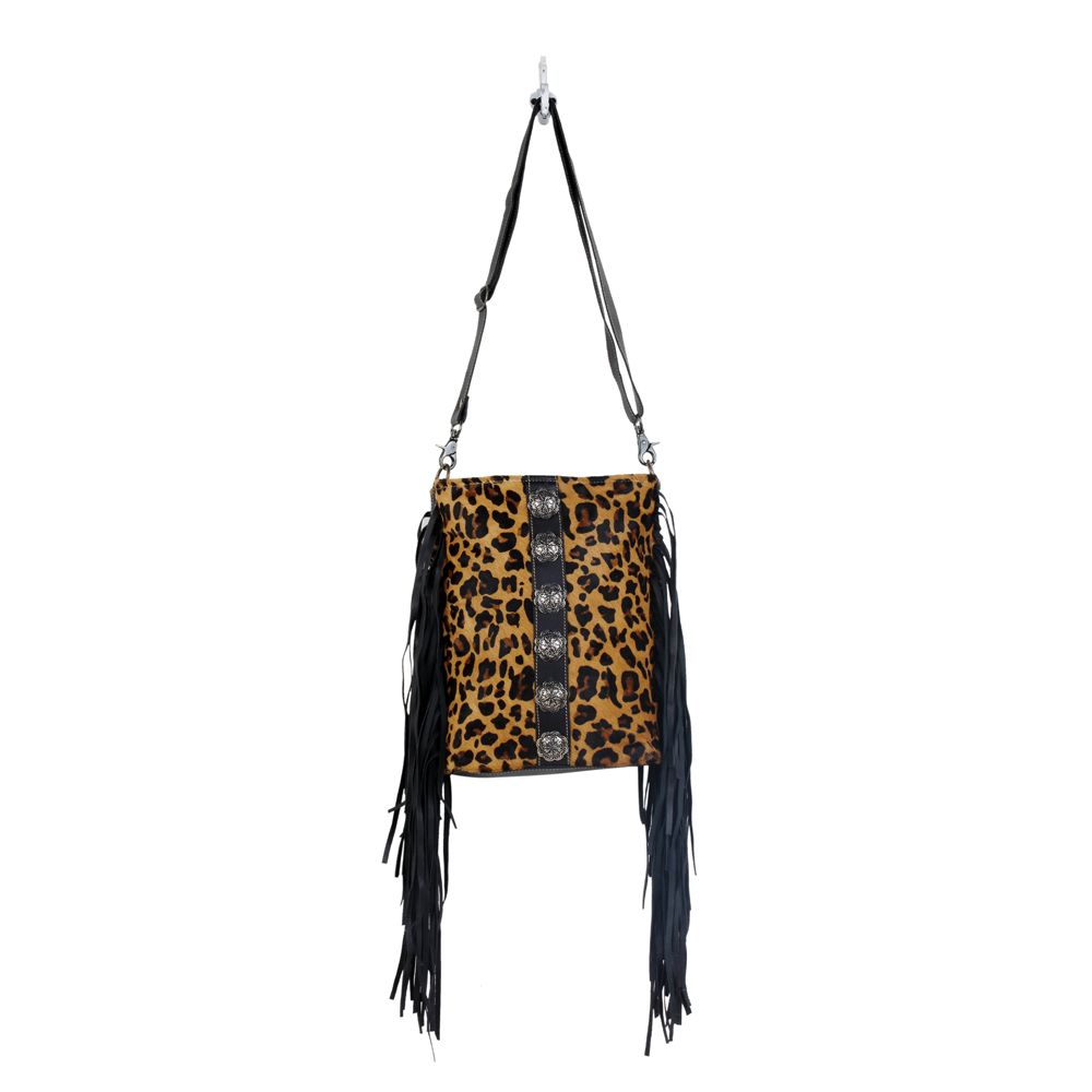 Myra Bag Western Dark Cowhide Cheetah and Leather Handbag