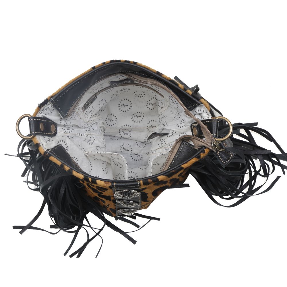 Myra Bag Western Dark Cowhide Cheetah and Leather Handbag