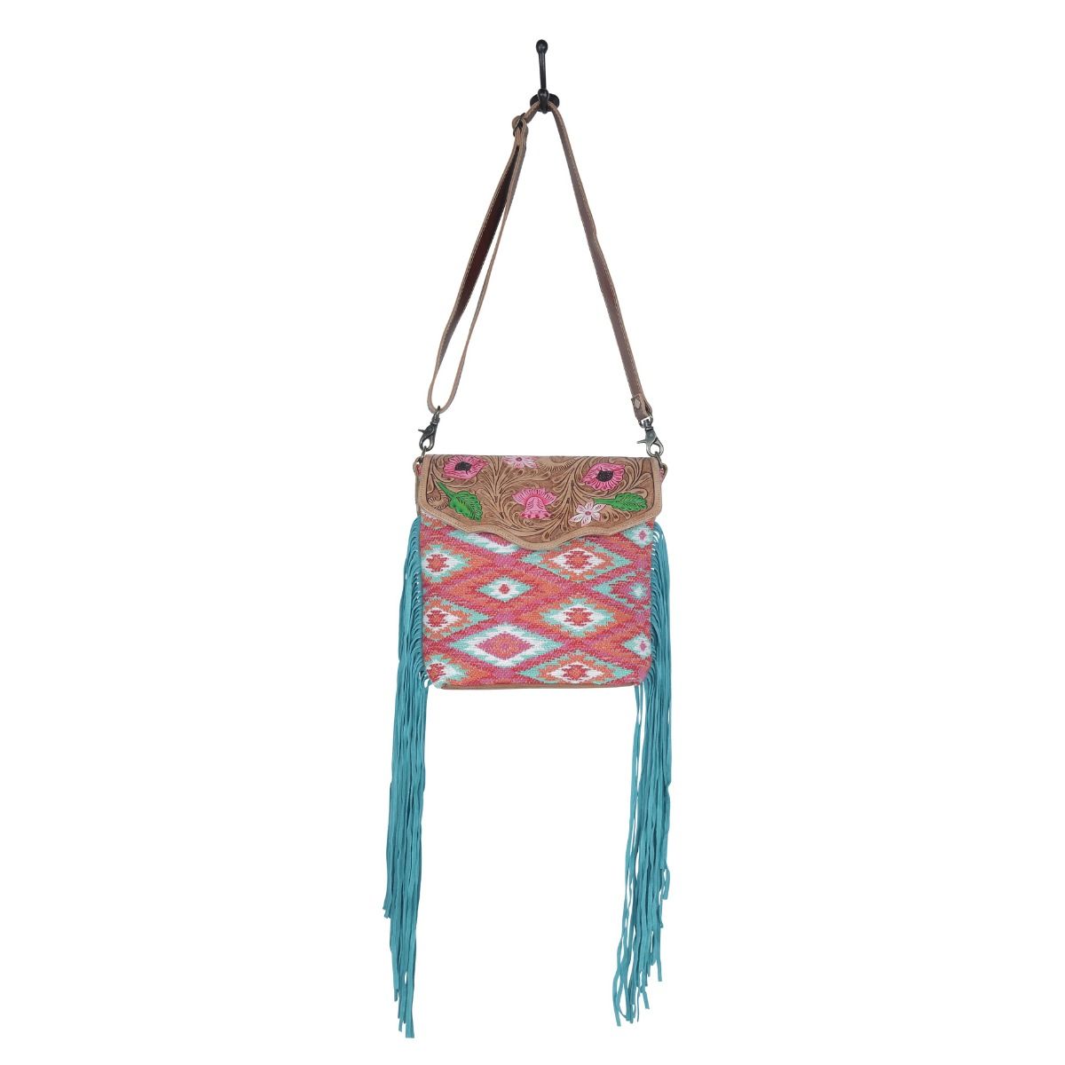 Myra Bag Floral Pink Hand Tooled Western Bag