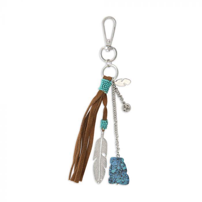 Feather and Turquoise Detailed Key Chain - Southern Sassy Boutique
