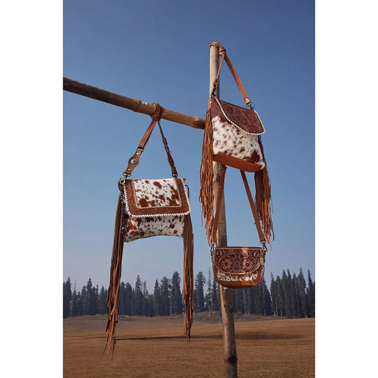 Myra Bag Floral Hand Tooled and Cowhide Small Crossbody Bag - Southern Sassy Boutique