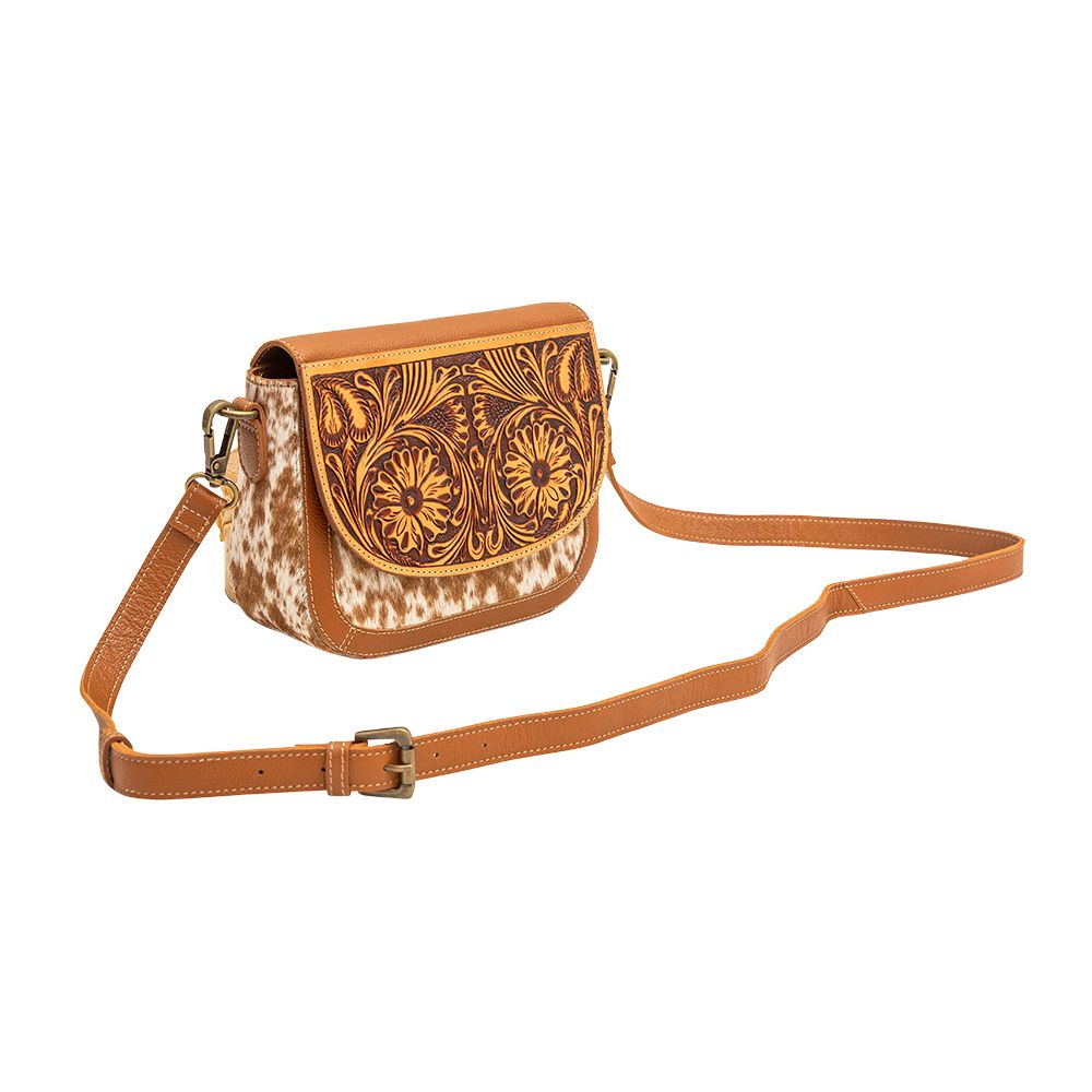 Myra Bag Floral Hand Tooled and Cowhide Small Crossbody Bag
